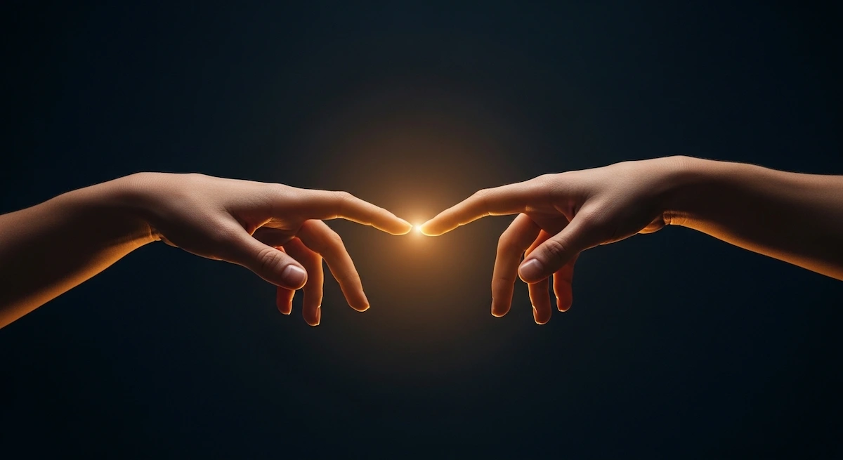 Deux mains qui se frôlent, symbolisant l'hypersensibilité dans les relations