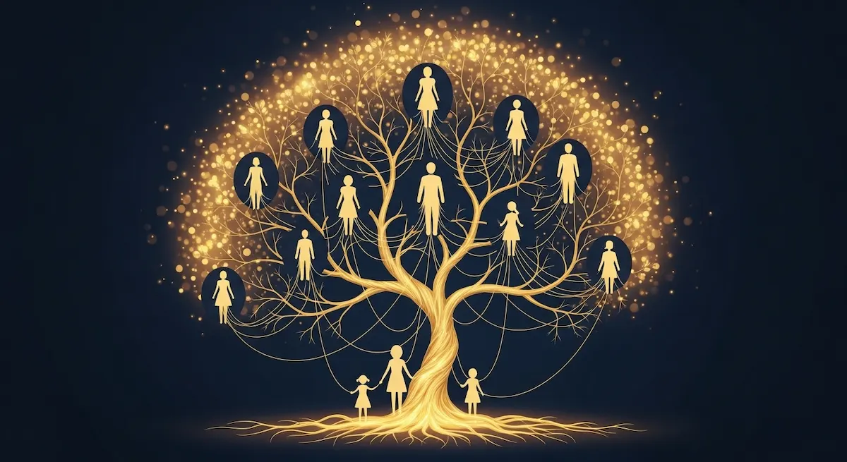 Fils d'or symbolisant les loyautés familiales invisibles