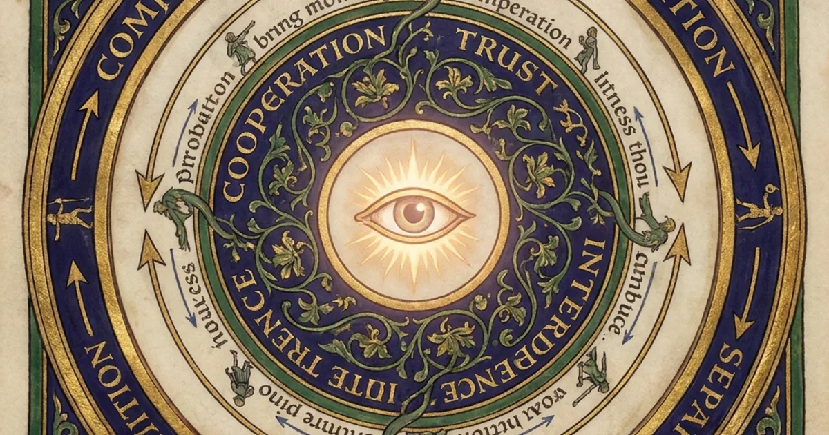 Deux roues concentriques en style de manuscrit enluminé — la roue de la destruction et celle de la transformation de Pierre Weil